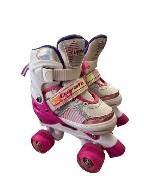 Luyata Adjustable Quad Roller Skates Light Up Wheels Pink White Girls Youth S